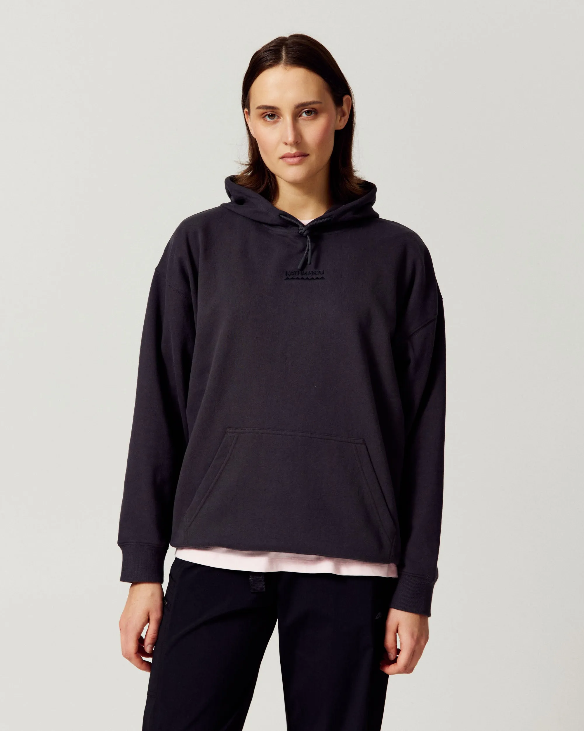 Hoodie Wanita Kathmandu Embroidered Relaxed Washed Black