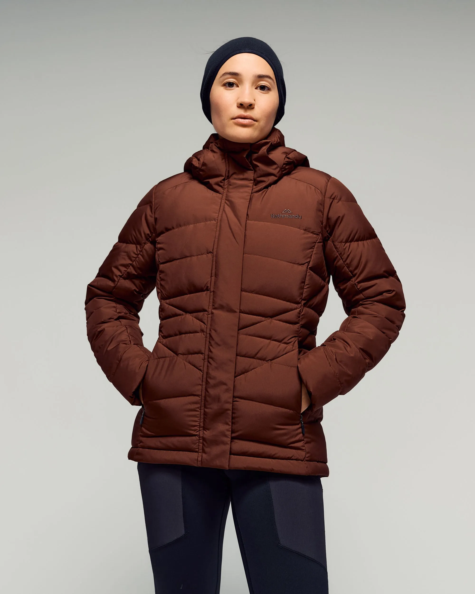 Jaket Bulu Angsa Wanita Kathmandu Winterburn Hooded Cokelat