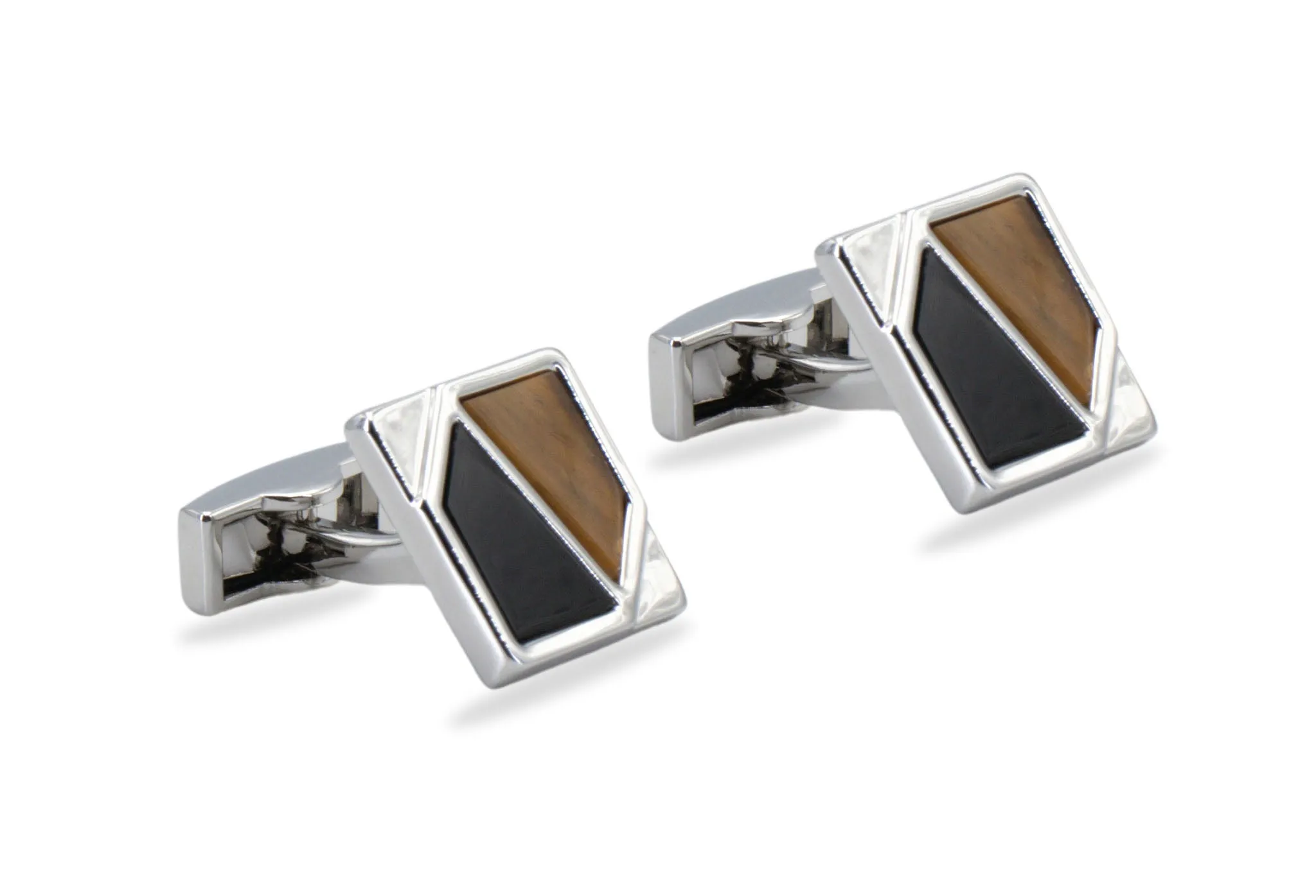 Kancing Cufflink Pria Lara Chrome Geometric Eksklusif