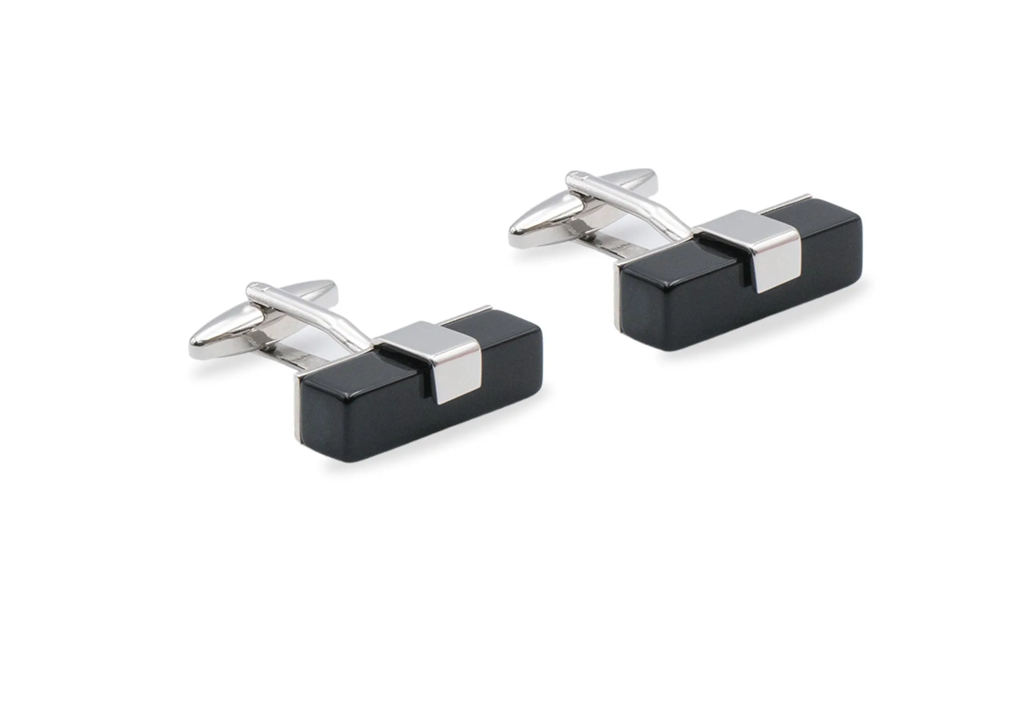 Kancing Manset Pria Araure II Chrome Black Acrylic Cufflink