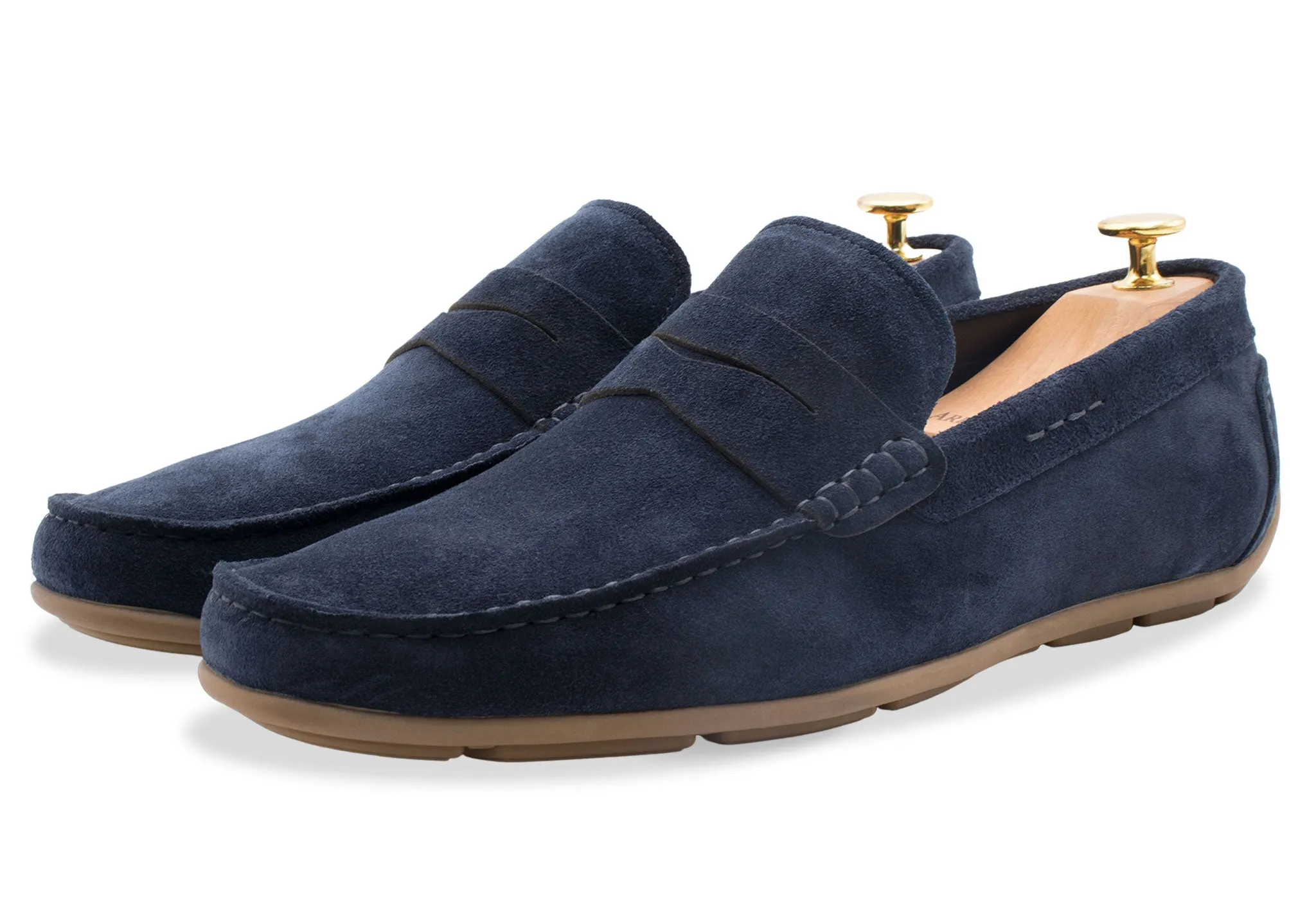 Sepatu Loafer Pria Gregores Navy Suede Penny Moccasins