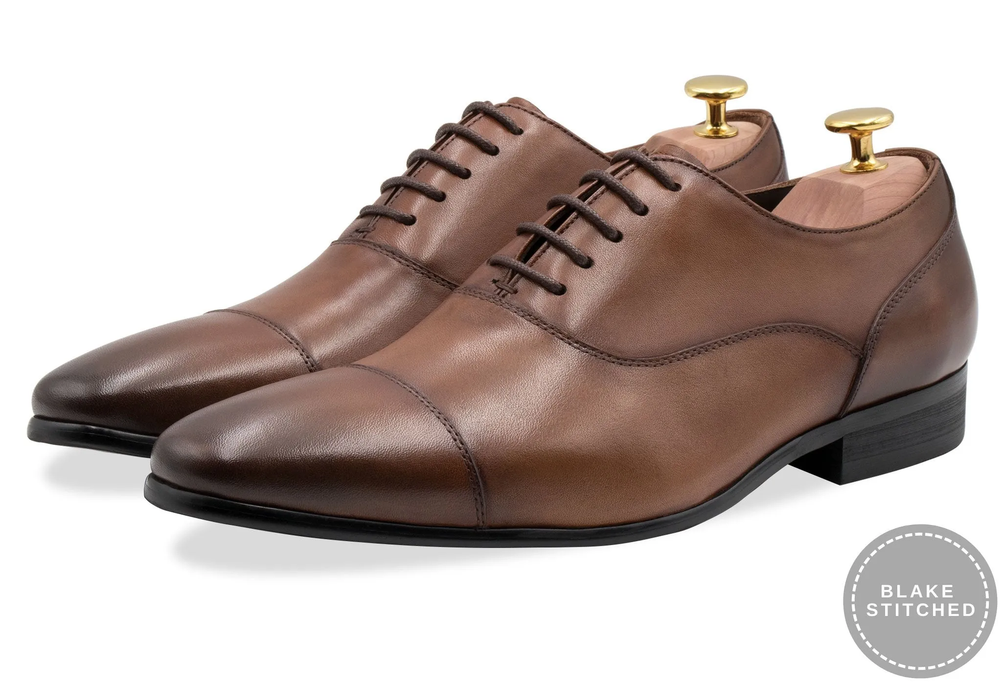 Sepatu Oxford Pria Kulit Asli Calafate Blake Stitch Chestnut